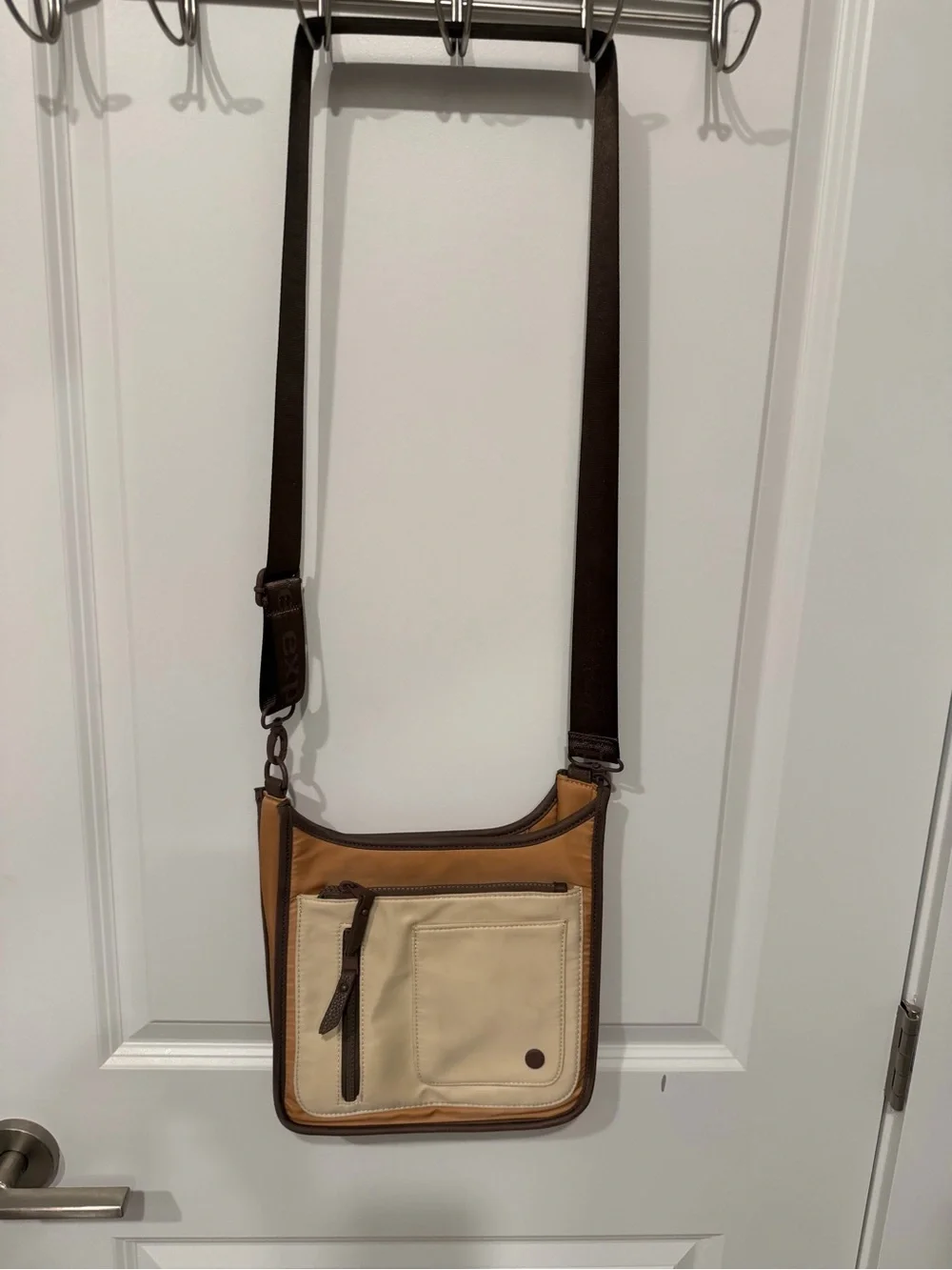 Samantha Brown Two-Tone Canvas Crossbody Bag in Tan and Cream